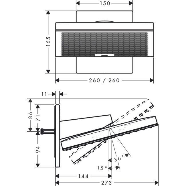 Верхний душ hansgrohe Pulsify E 260 2jet EcoSmart 24351670 черный матовый