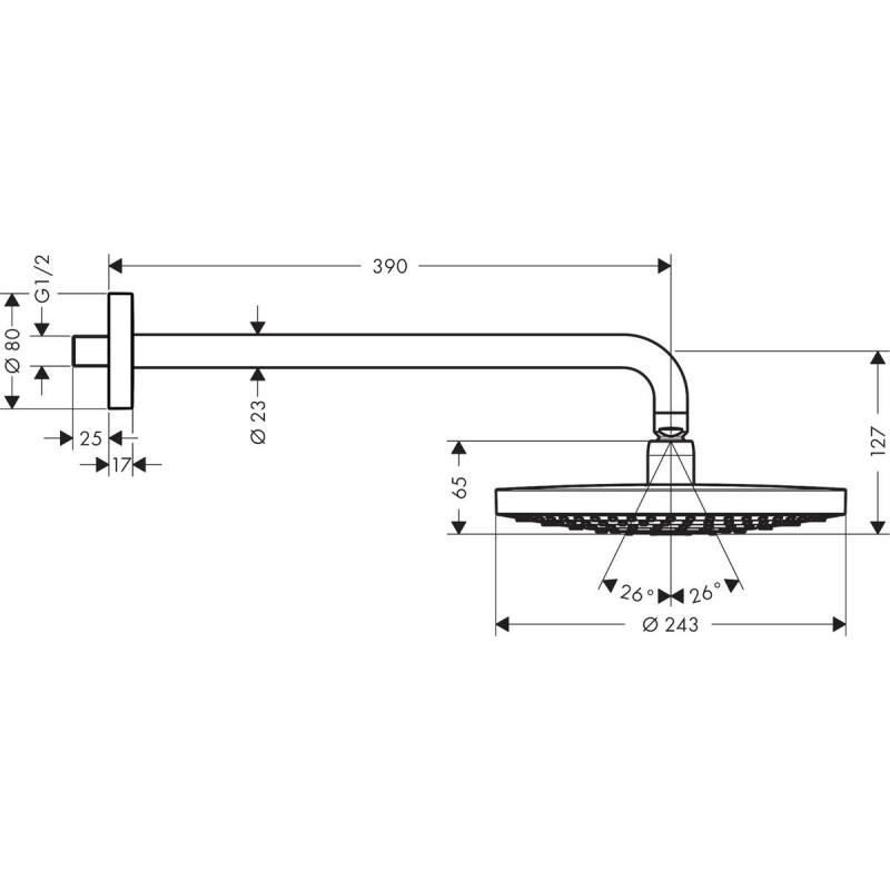 Верхній душ hansgrohe Raindance Select S 240 2jet EcoSmart настінний, білий/хром 26470400